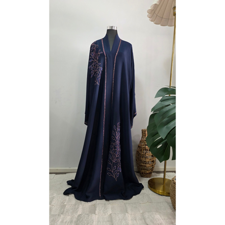 Navy Blue Embroidered Abaya with Matching Embroidered Hijab