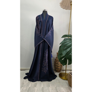 Navy Blue Embroidered Abaya with Matching Embroidered Hijab