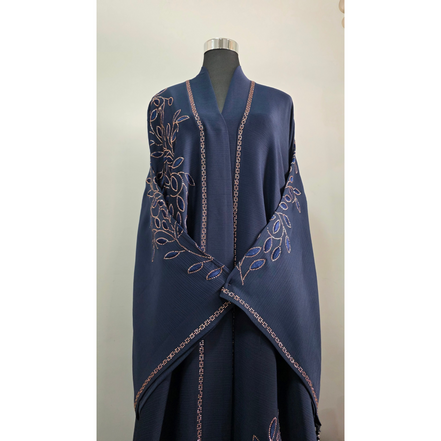 Navy Blue Embroidered Abaya with Matching Embroidered Hijab