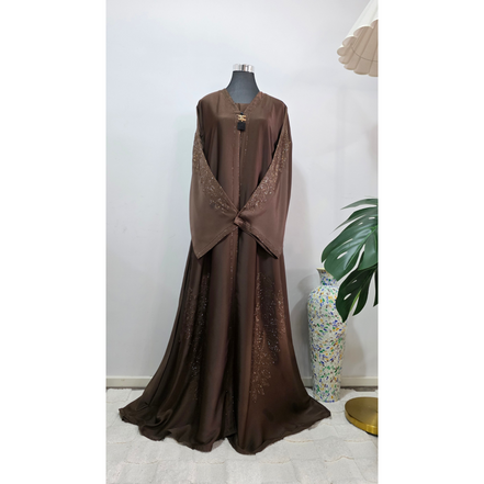 Brown Embellished Abaya with Matching Hijab