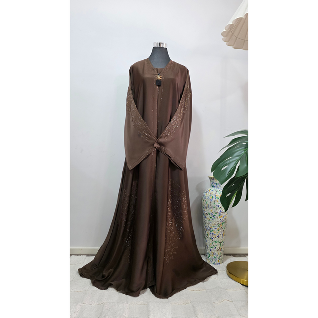 Brown Embellished Abaya with Matching Hijab