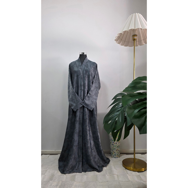 Grey Printed Abaya with Subtle Pattern
