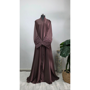 Taupe Abaya with Embroidered Cuffs