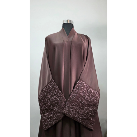 Taupe Abaya with Embroidered Cuffs