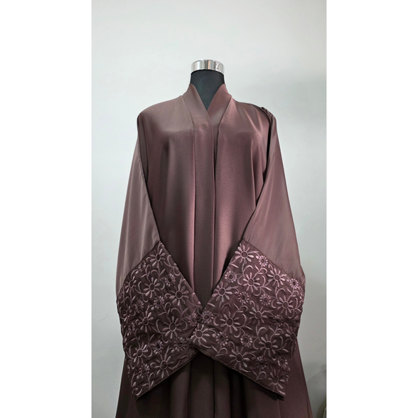 Taupe Abaya with Embroidered Cuffs