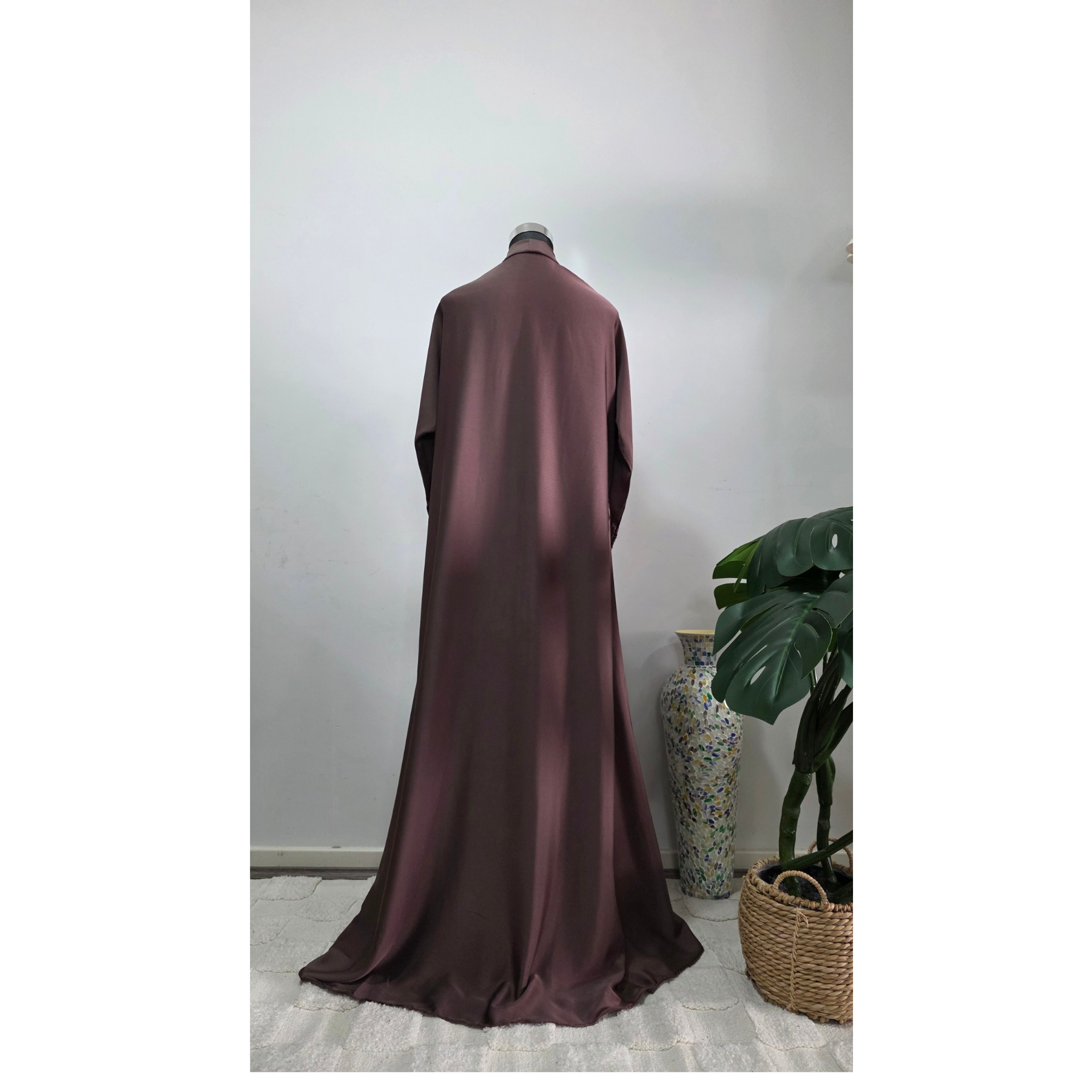 Taupe Abaya with Embroidered Cuffs