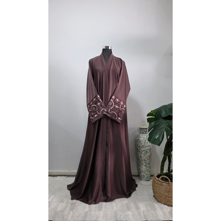 Taupe abaya with Embroidered sleeves