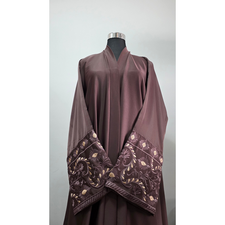 Taupe abaya with Embroidered sleeves