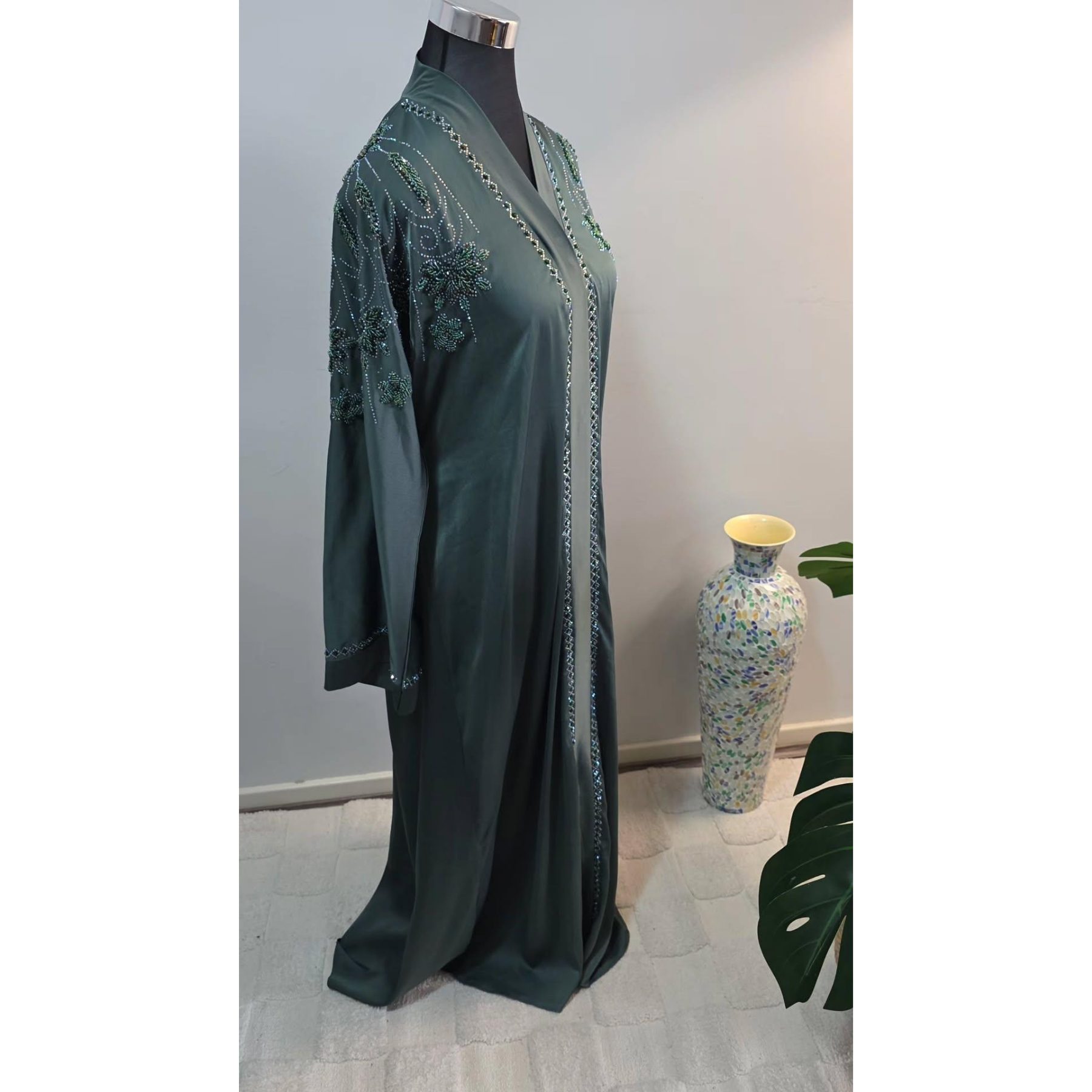 Green Beaded Abaya| Luxury Modest Wear