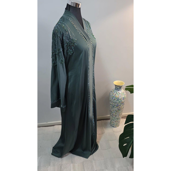 Green Beaded Abaya| Luxury Modest Wear