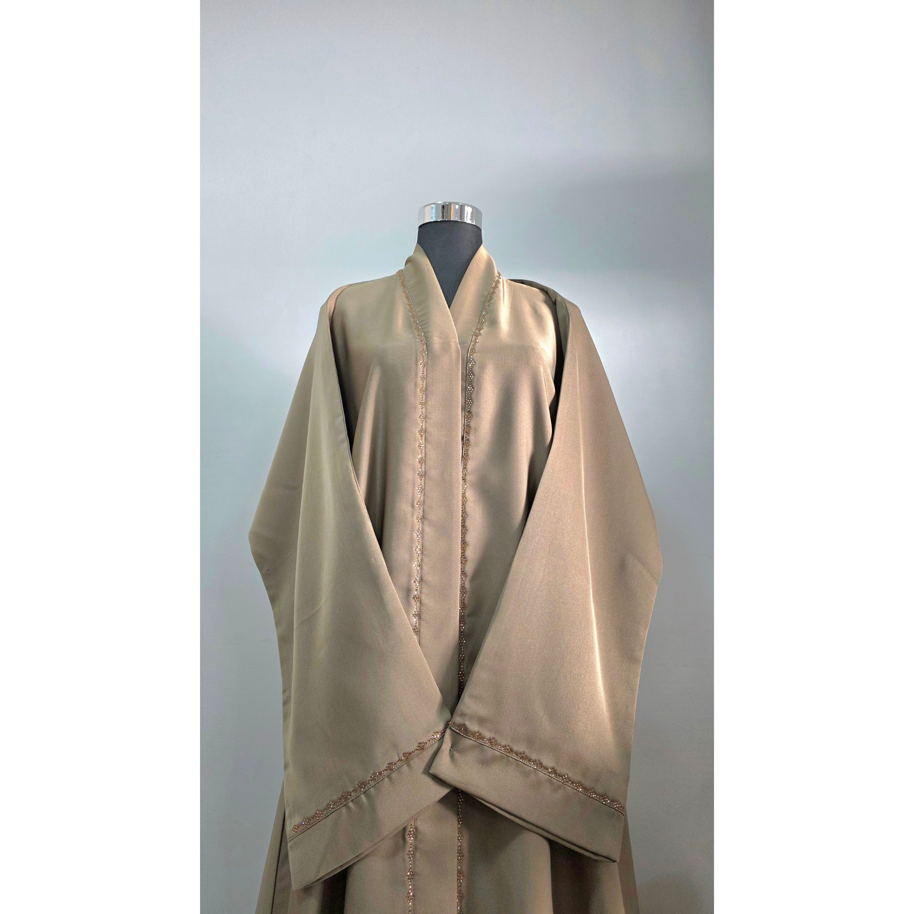 Beige Embroidered and DMC stone Embellished Abaya