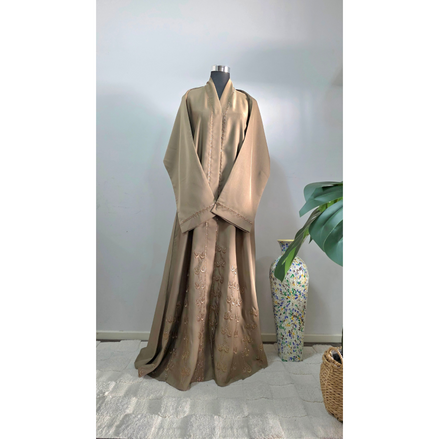 Beige Embroidered and DMC stone Embellished Abaya