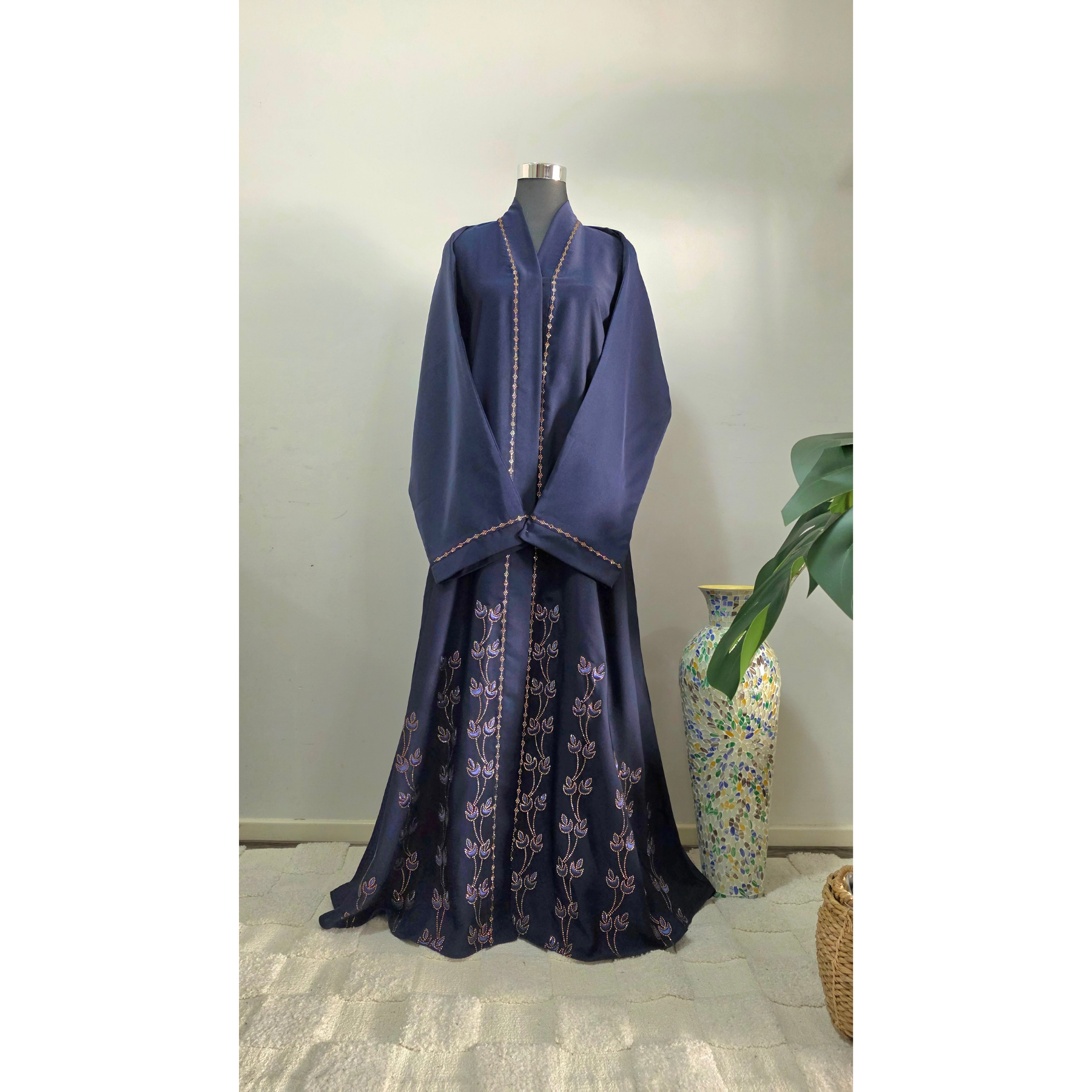 Navy Blue Embroidered and DMC stone Embellished Abaya