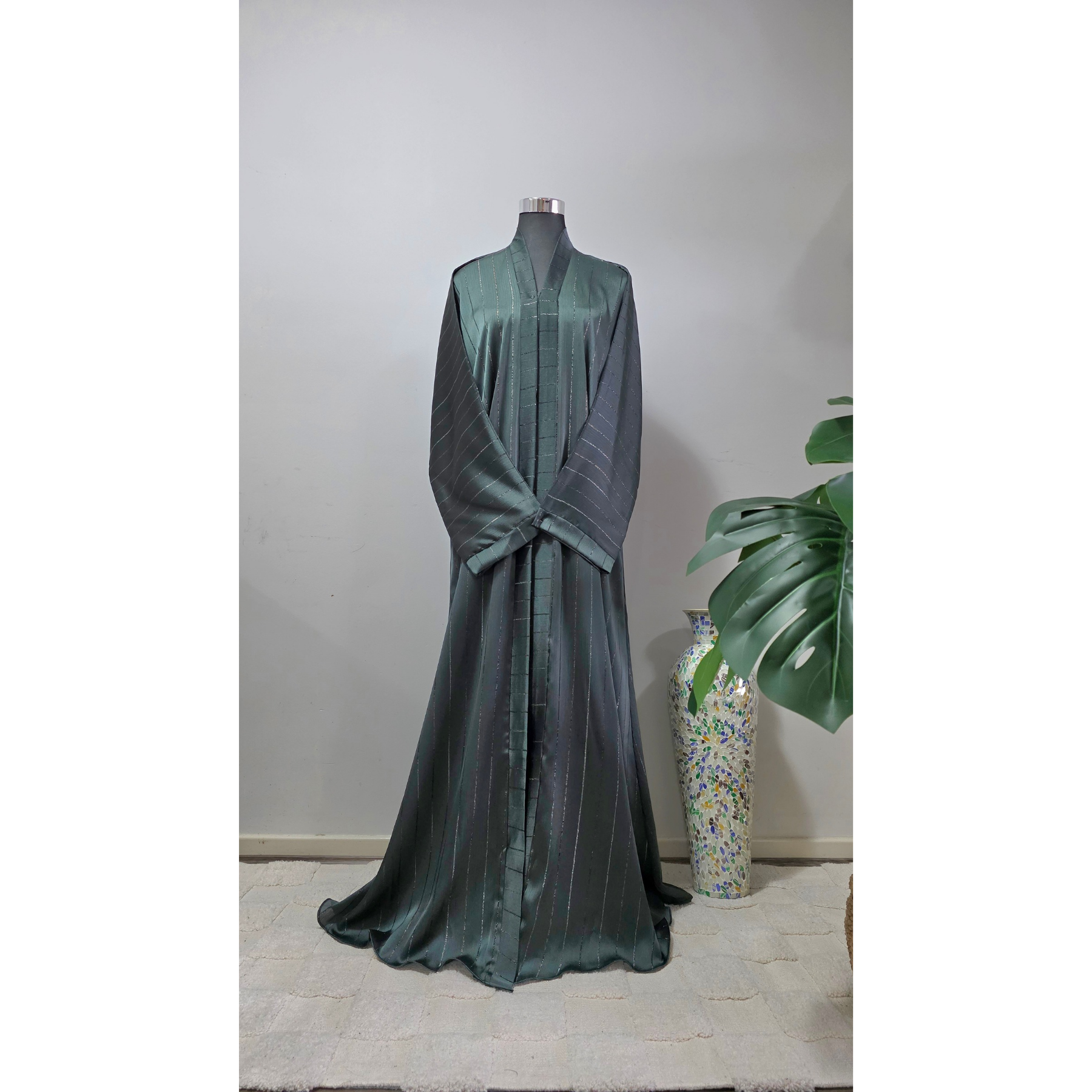 Green Stripe Satin Abaya