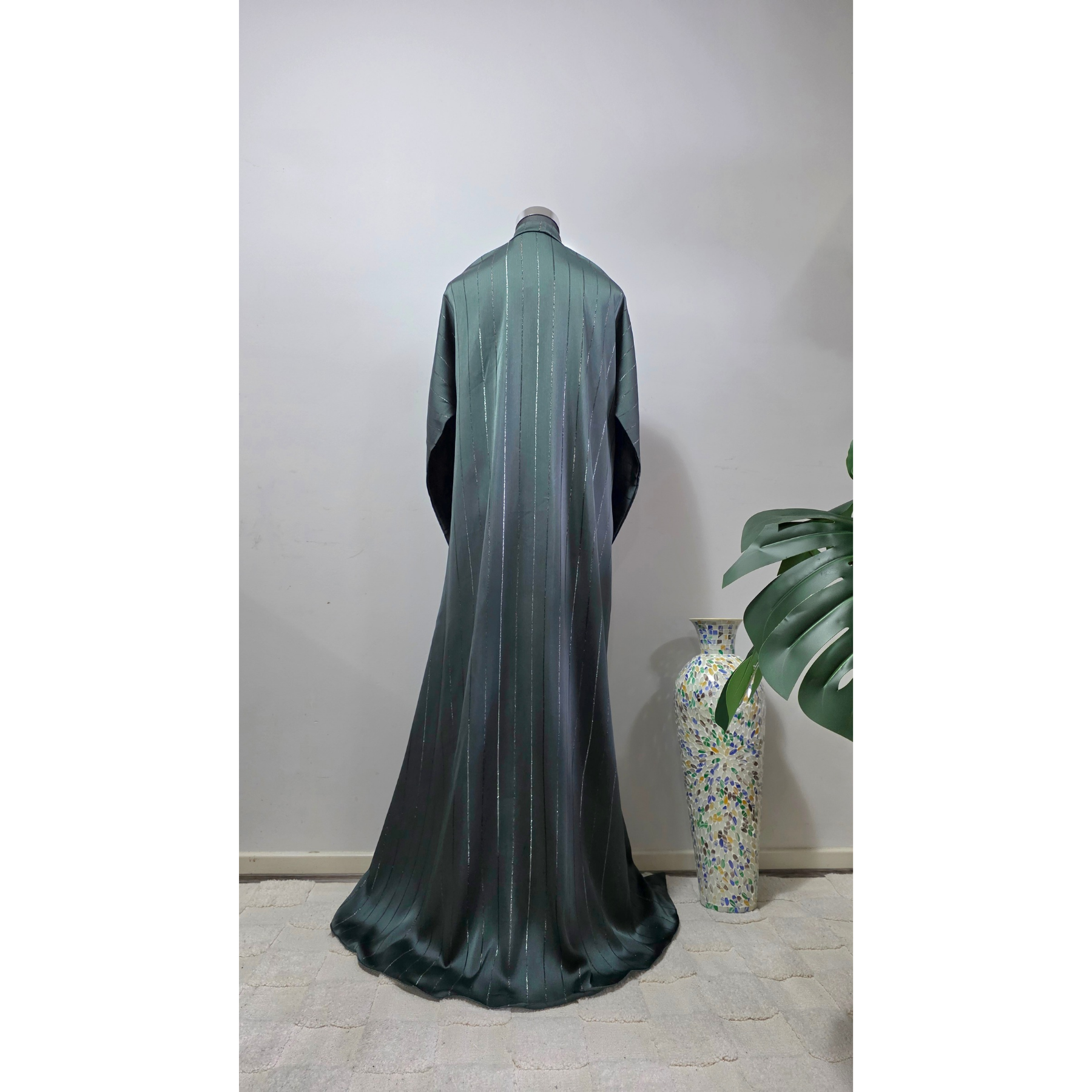 Green Stripe Satin Abaya