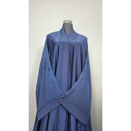 Blue Satin Abaya with DMC stone work