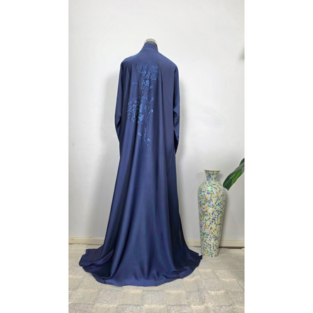 Blue Satin Abaya with DMC stone work
