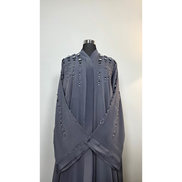 Gray Embellished Abaya with Beaded Details