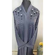 Gray Embellished Abaya with Beaded Details