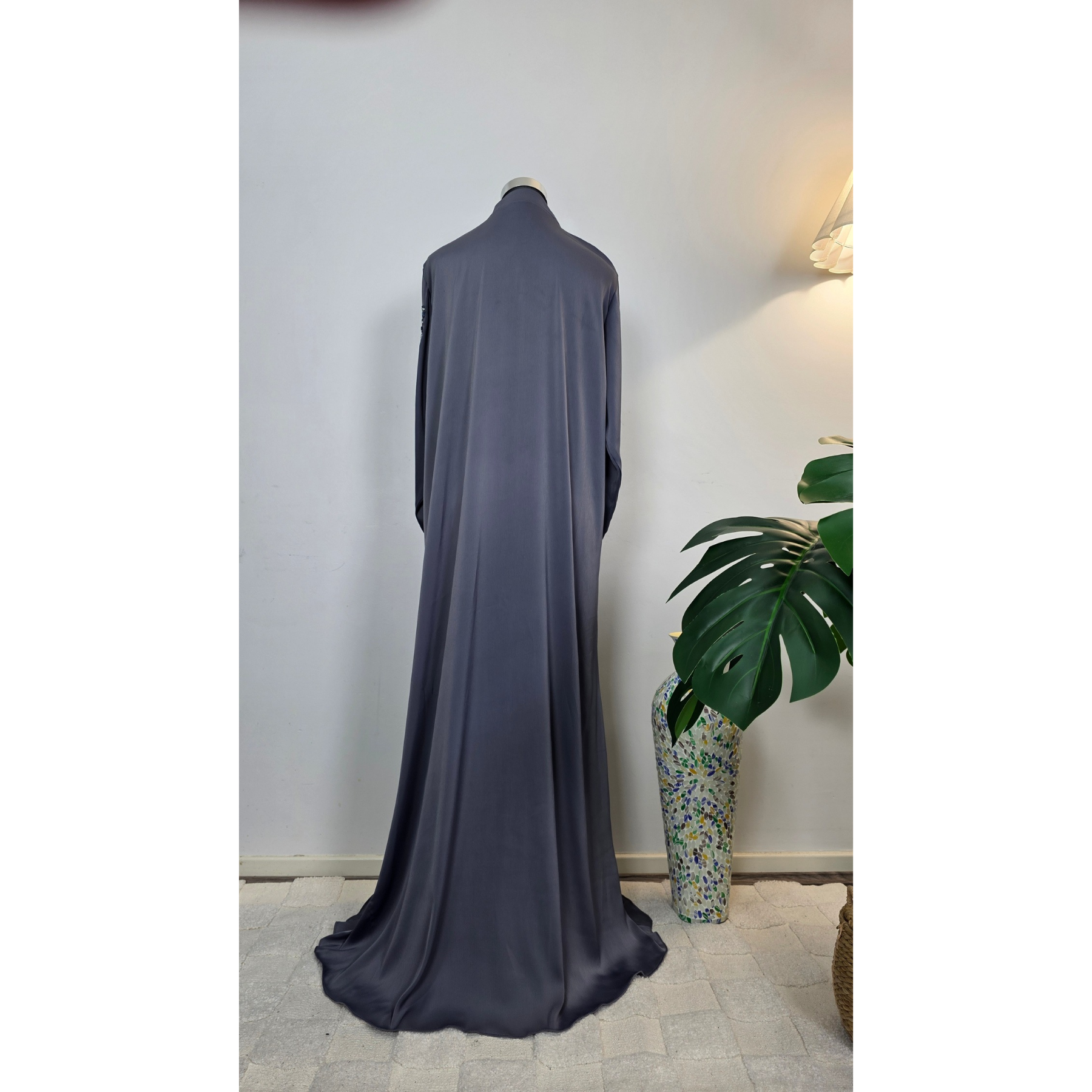 Gray Embellished Abaya with Beaded Details