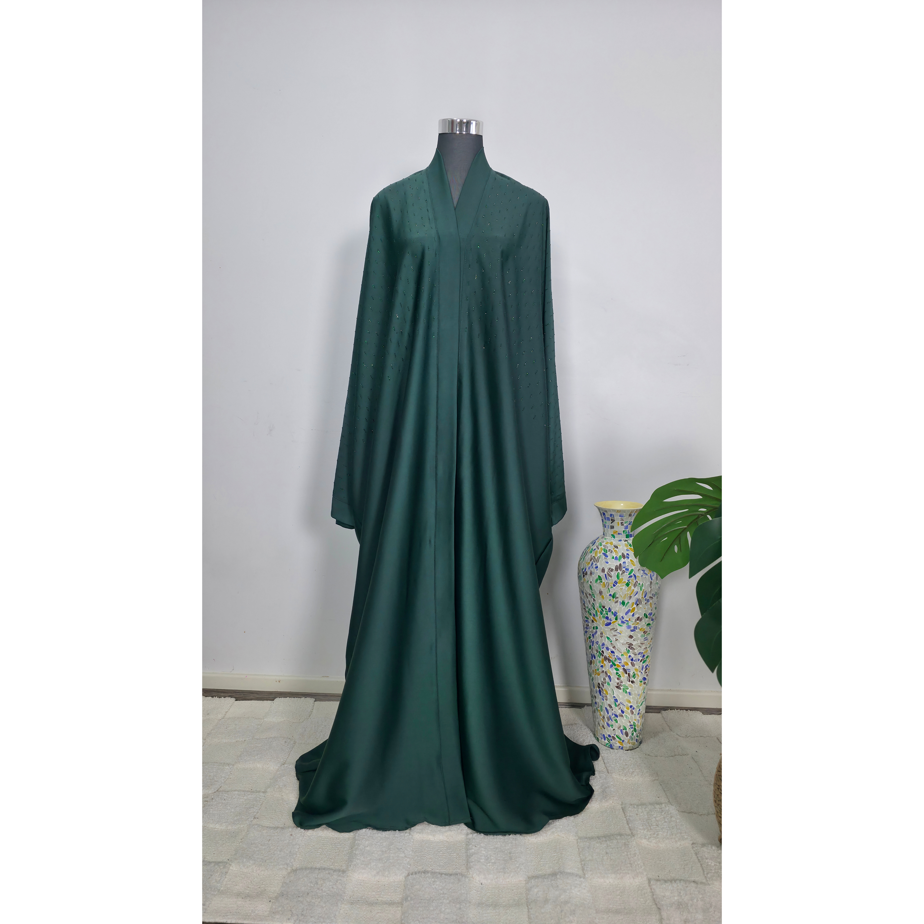Emrald Green Abaya with diamante Detailing