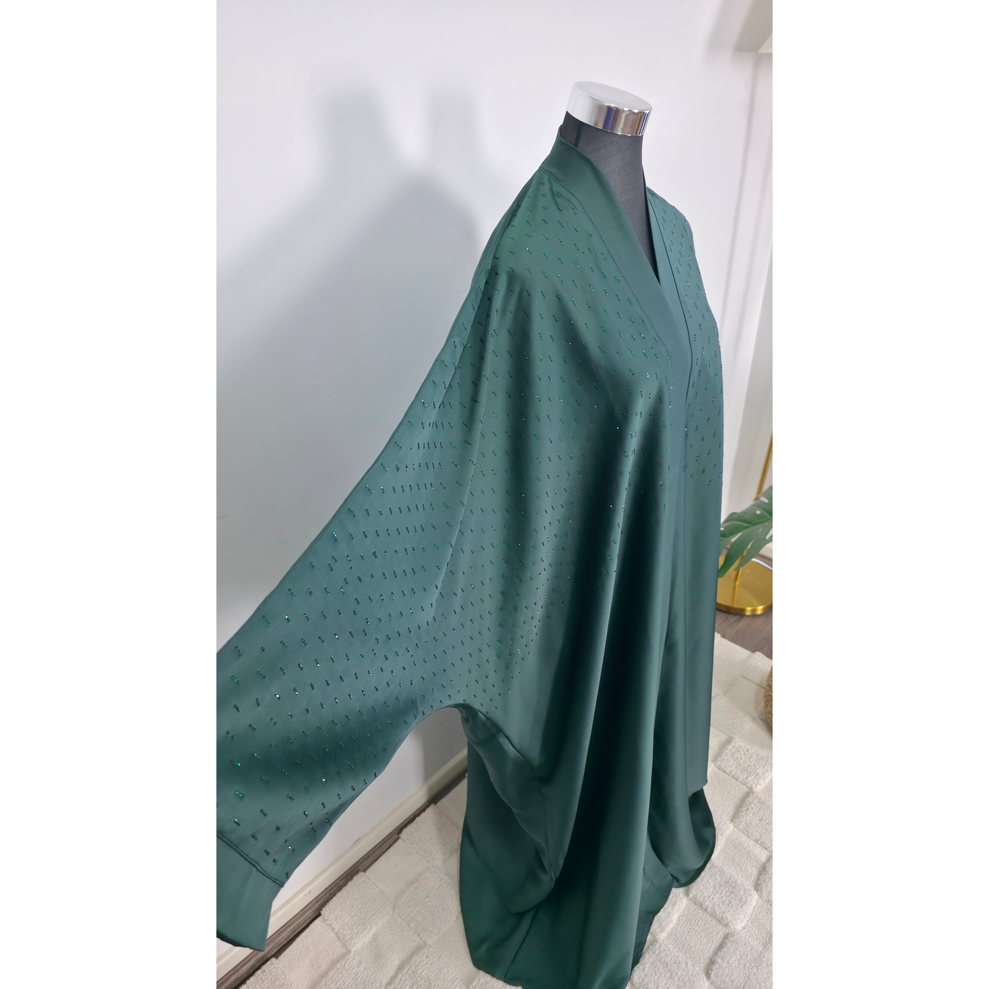 Emrald Green Abaya with diamante Detailing