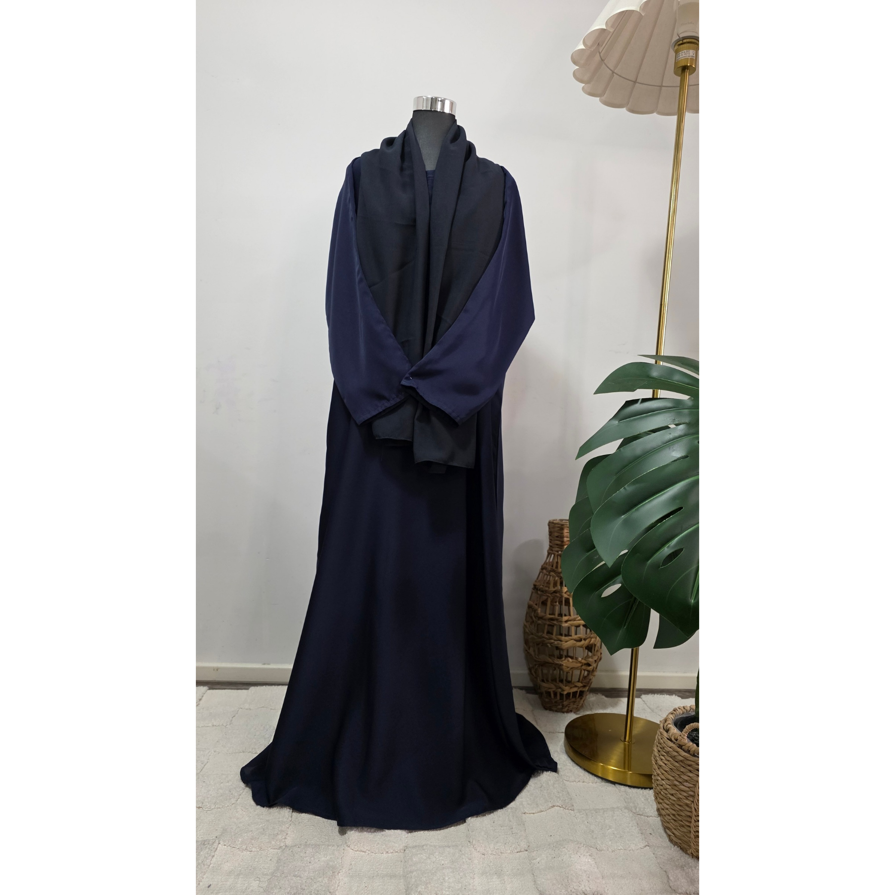 Navy Blue Modest Dress with Matching Hijab – Elegant Maxi Abaya