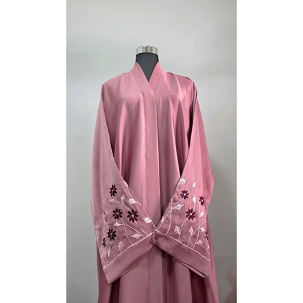 Pink Abaya with Floral Embroidered Sleeves