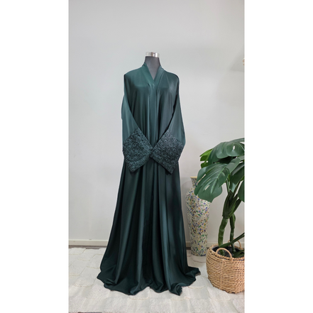 Emerald Green Abaya with Embroidered Cuffs
