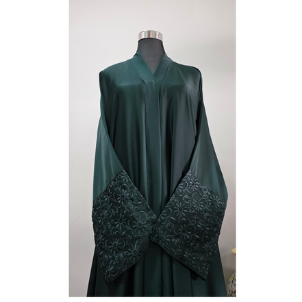 Emerald Green Abaya with Embroidered Cuffs