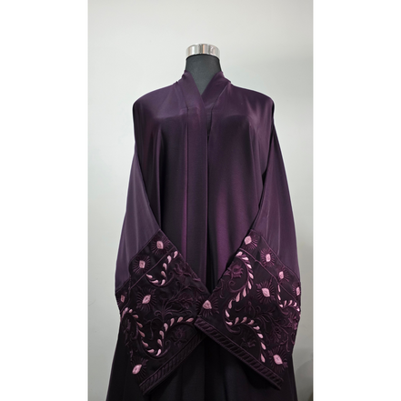 Plum Purple abaya with Embroidered sleeves