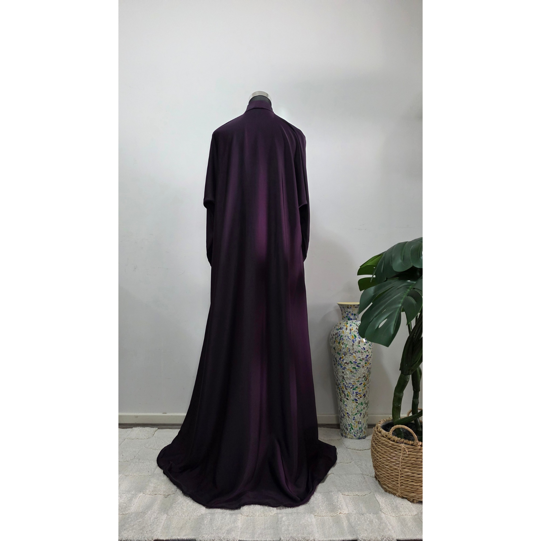 Plum Purple abaya with Embroidered sleeves