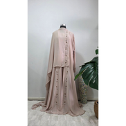 Blush Nude Pearl and Beaded 3 piece Abaya Set with Hijab | Luxury Modest Wear