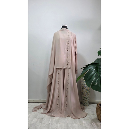 Blush Nude Pearl and Beaded 3 piece Abaya Set with Hijab | Luxury Modest Wear
