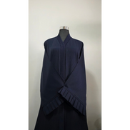 Navy Blue Pleated Hem Abaya with White beaded Border and Ruffle Trim | Luxury Modest Wear