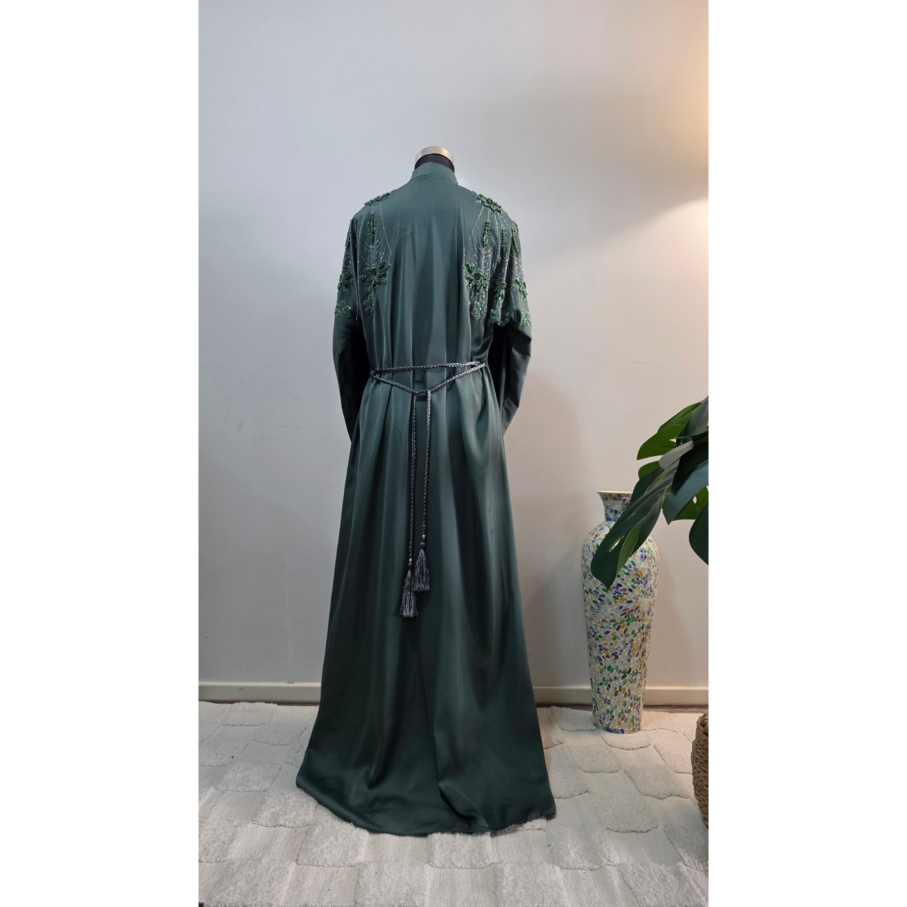 Green Beaded Abaya| Luxury Modest Wear