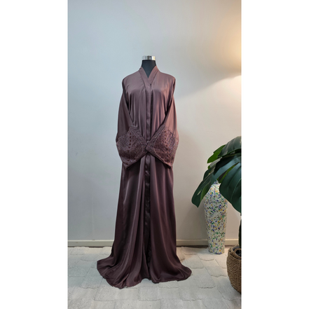 Mauve Beaded Satin Abaya