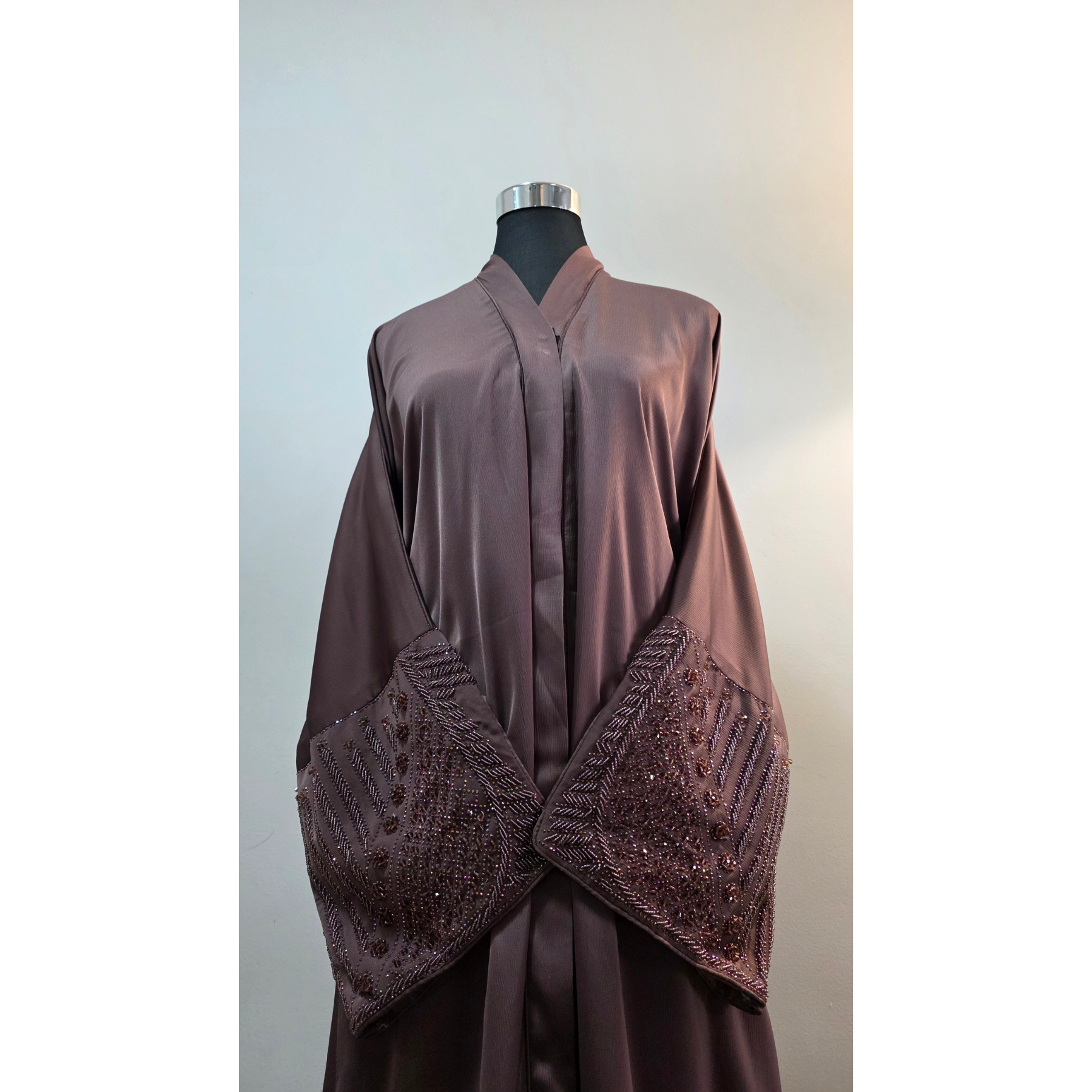 Mauve Beaded Satin Abaya
