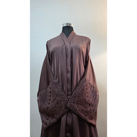 Mauve Beaded Satin Abaya