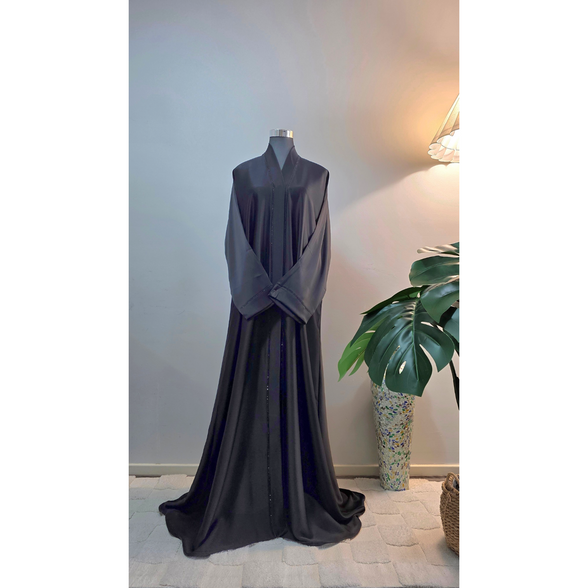 Black Satin Abaya with Diamantes detailing