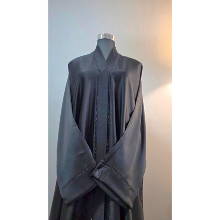Black Satin Abaya with Diamantes detailing