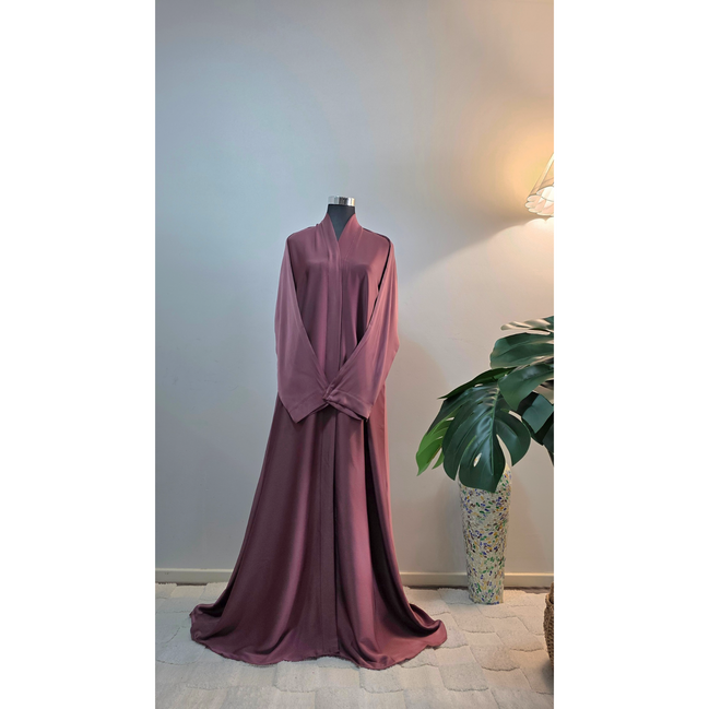 Mauve Pink Satin Plain Abaya