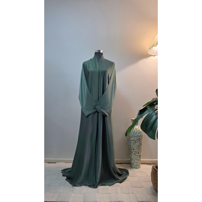 Green Satin Plain Abaya