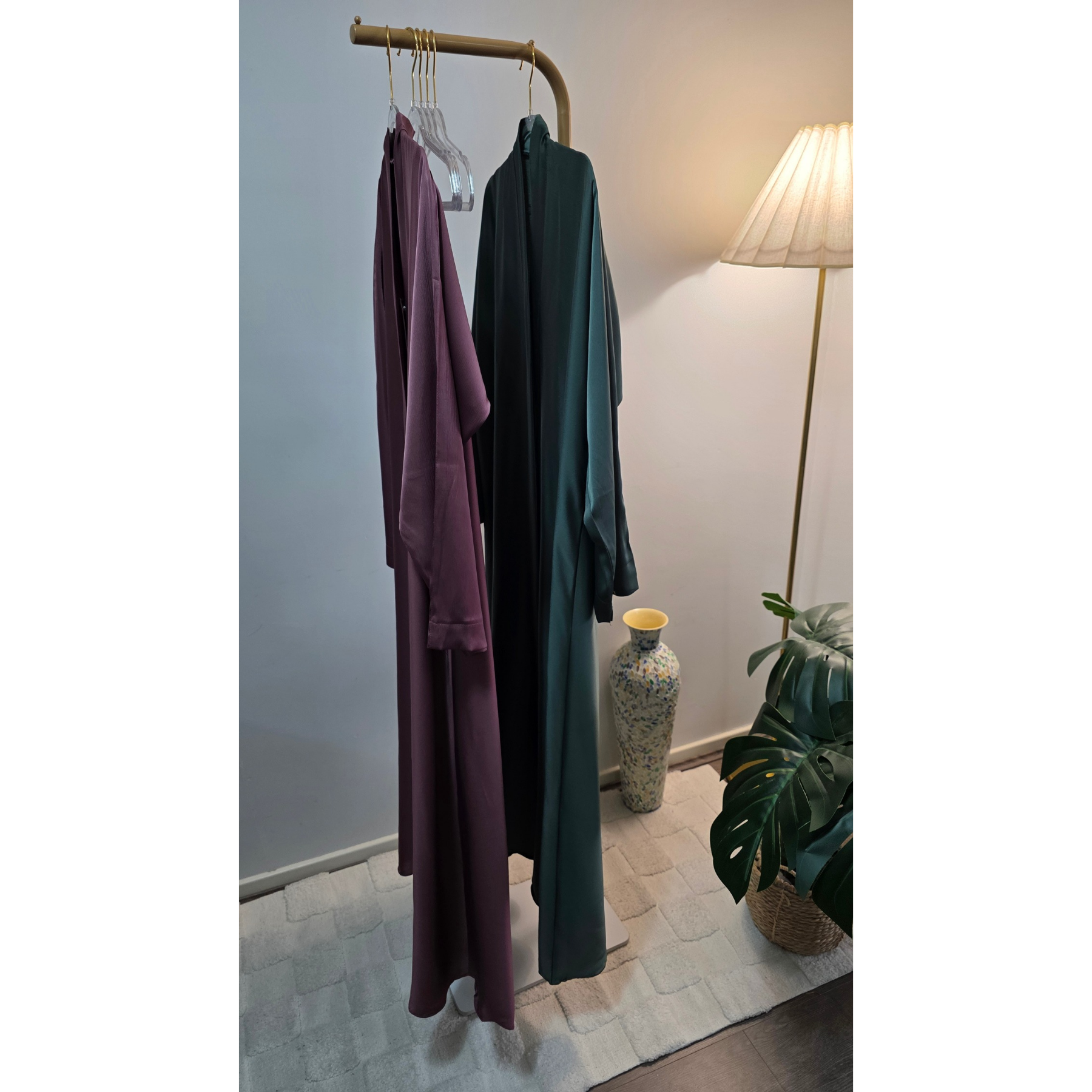 Mauve Pink Satin Plain Abaya