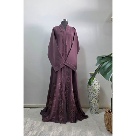 Dusty Mauve Embroidered and DMC stone Embellished Abaya