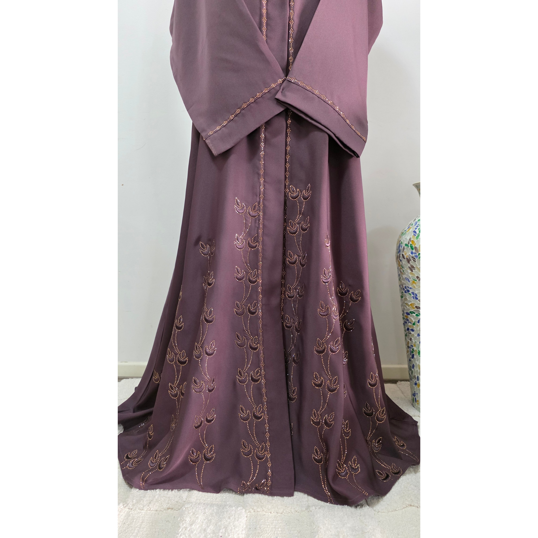 Dusty Mauve Embroidered and DMC stone Embellished Abaya