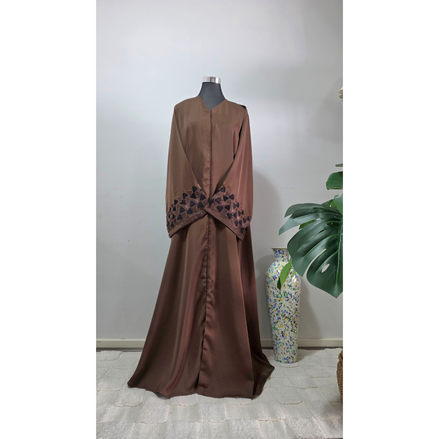 Chocolate Brown Abaya with Geometric Triangle Appliqué