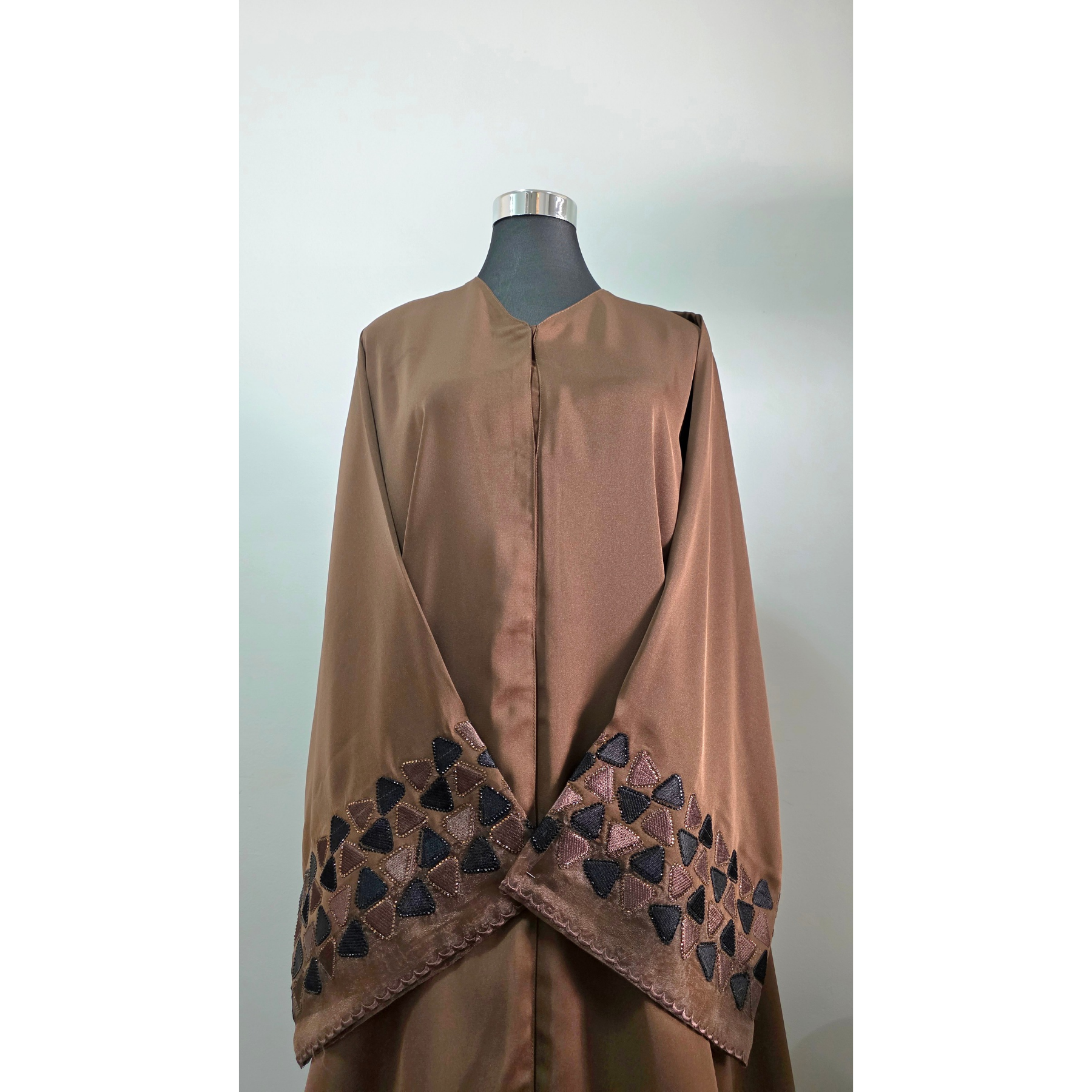 Chocolate Brown Abaya with Geometric Triangle Appliqué