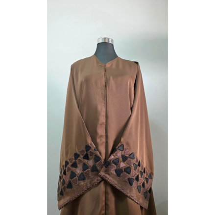 Chocolate Brown Abaya with Geometric Triangle Appliqué
