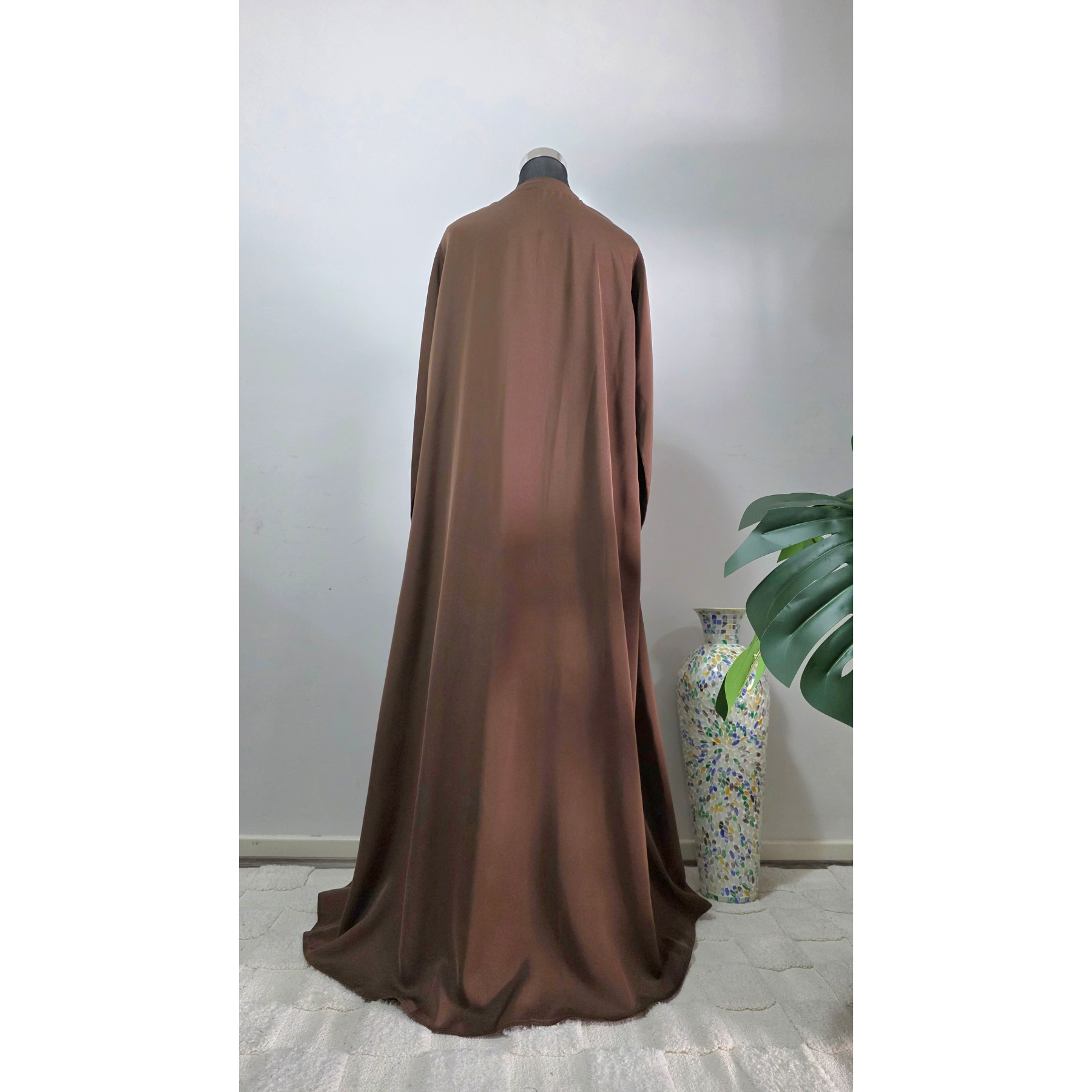 Chocolate Brown Abaya with Geometric Triangle Appliqué